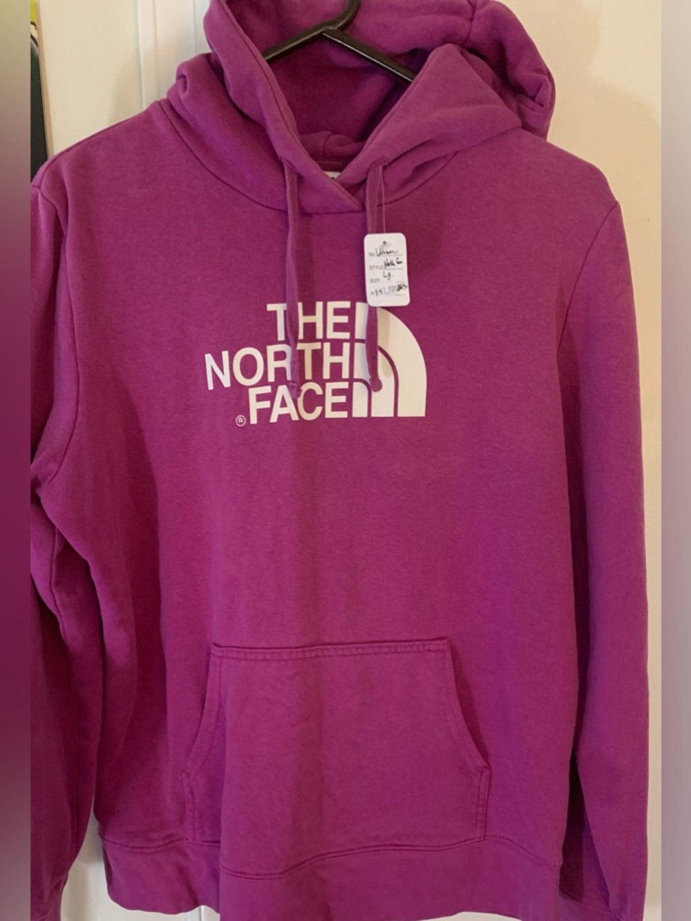 The North Face Magenta Pullover Hoodie with White Logo